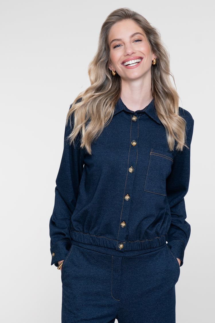 Geisha Bluse in Denim-Optik mit elastischem Bund