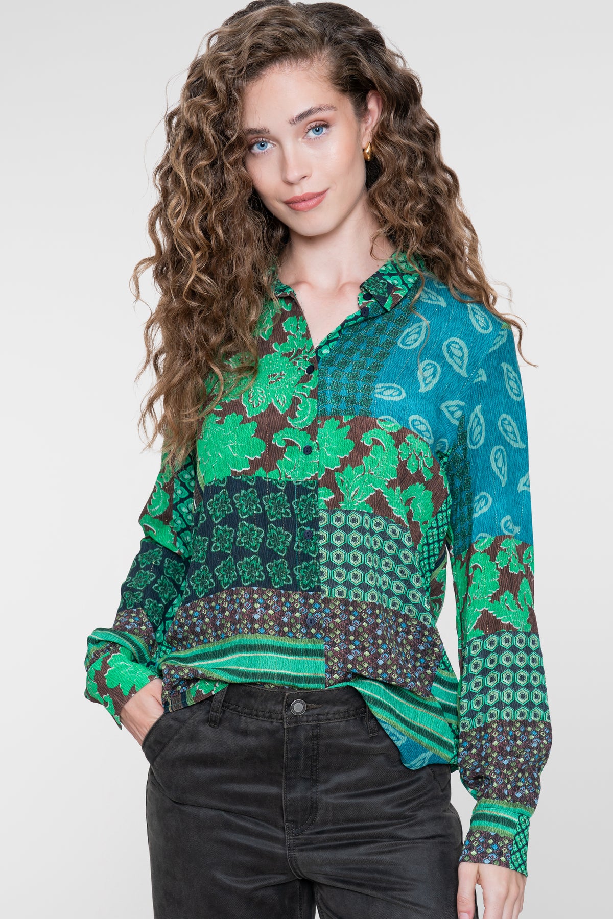 Geisha Bluse mit Patchworkprint