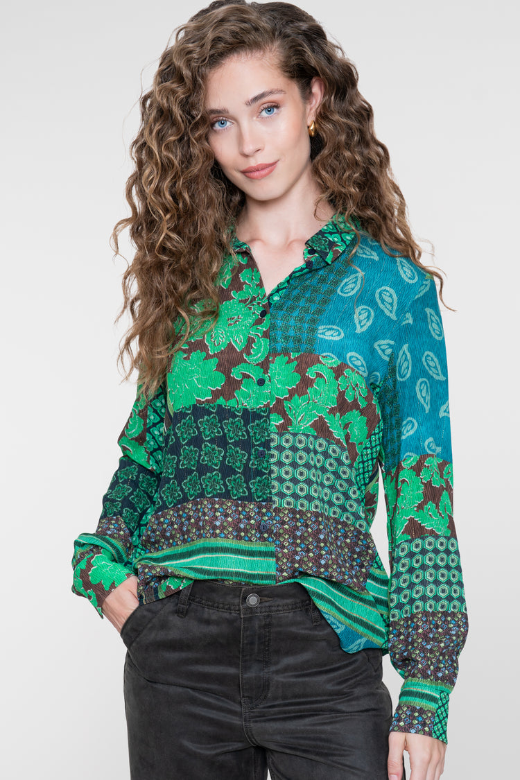 Geisha Bluse mit Patchworkprint