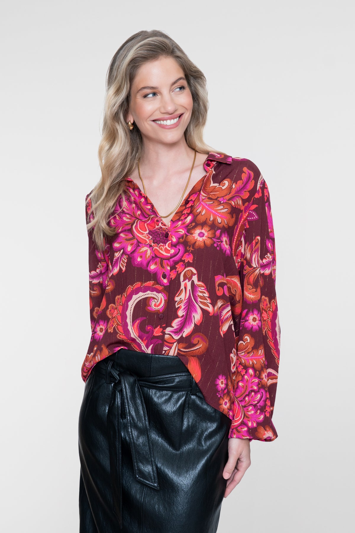 Geisha Bluse mit Paisleyprint und Lurexdetails