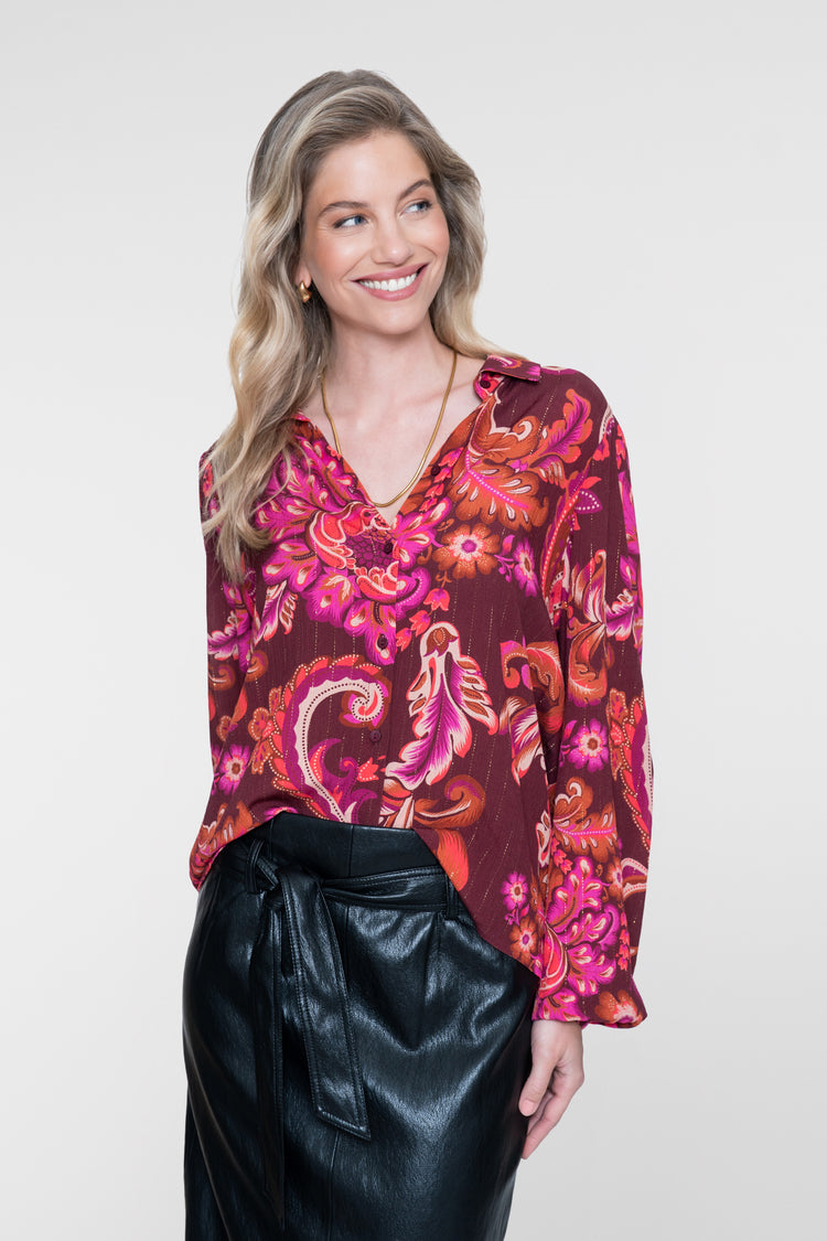 Geisha Bluse mit Paisleyprint und Lurexdetails