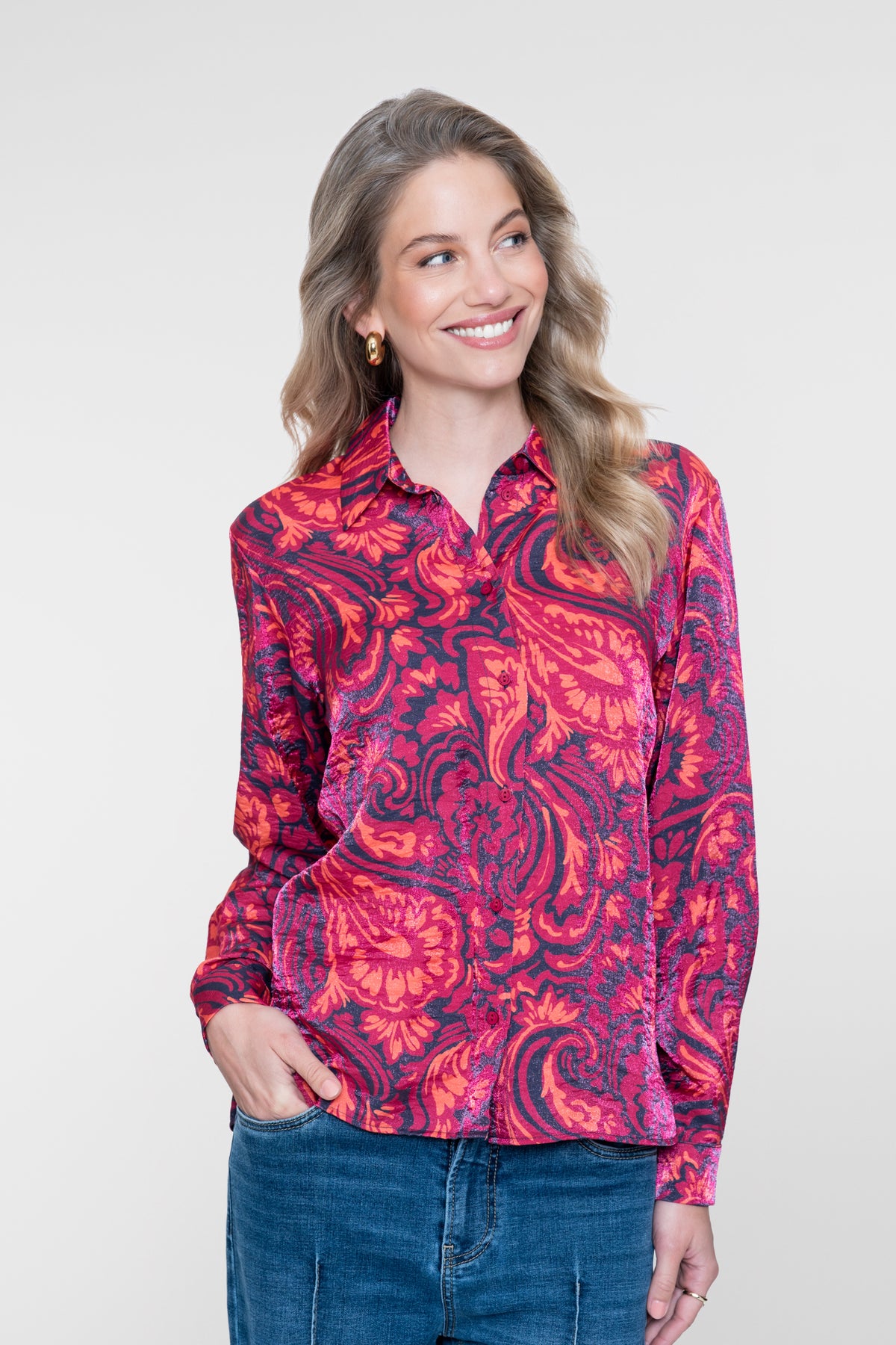Geisha Bluse mit dekorativem Print und Glanz – Shop de look