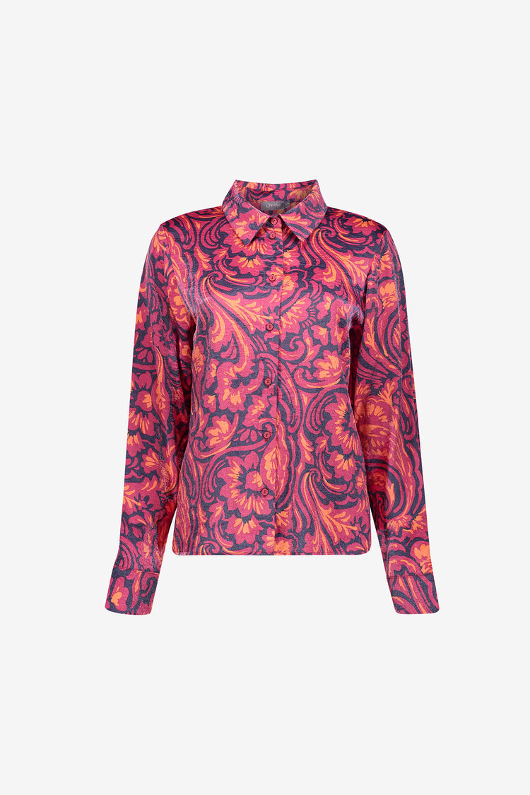 Geisha Bluse mit dekorativem Print und Glanz