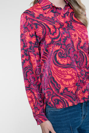 Geisha Bluse mit dekorativem Print und Glanz