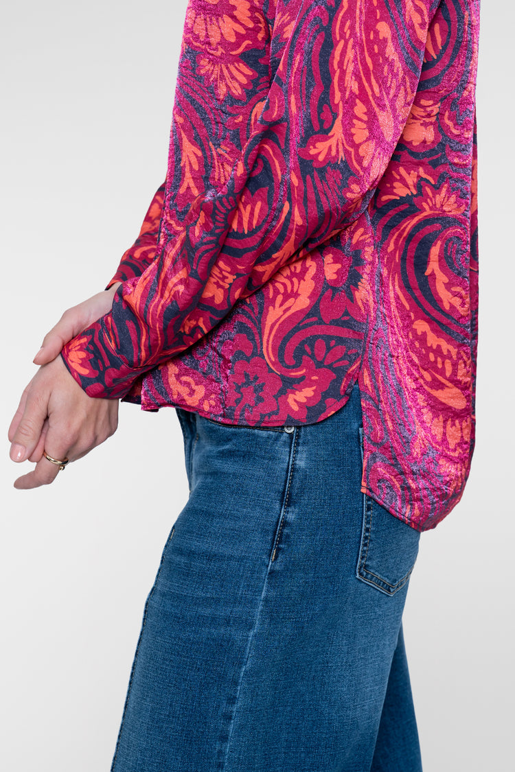 Geisha Bluse mit dekorativem Print und Glanz