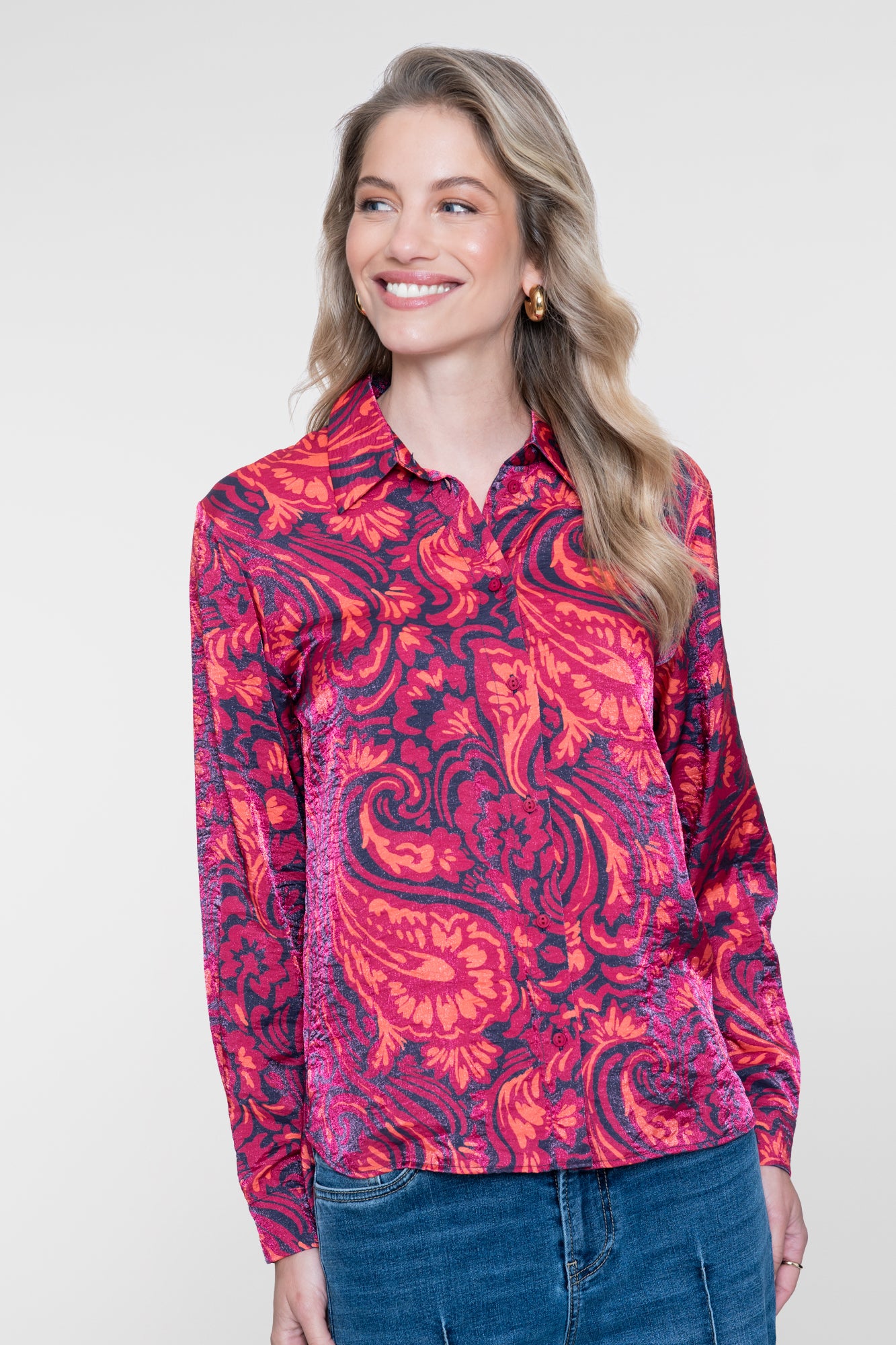 Geisha Bluse mit dekorativem Print und Glanz