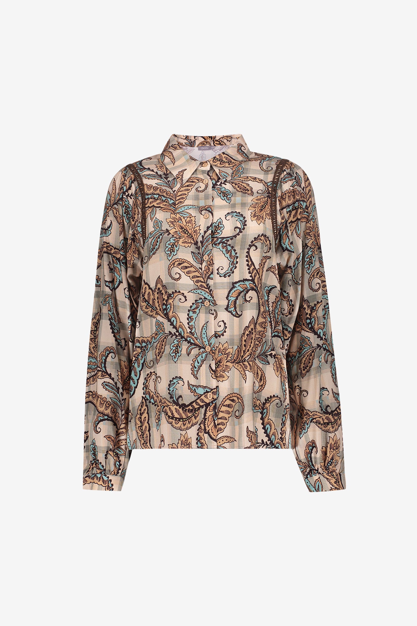 Geisha Bluse mit Paisleyprint und eleganten Details