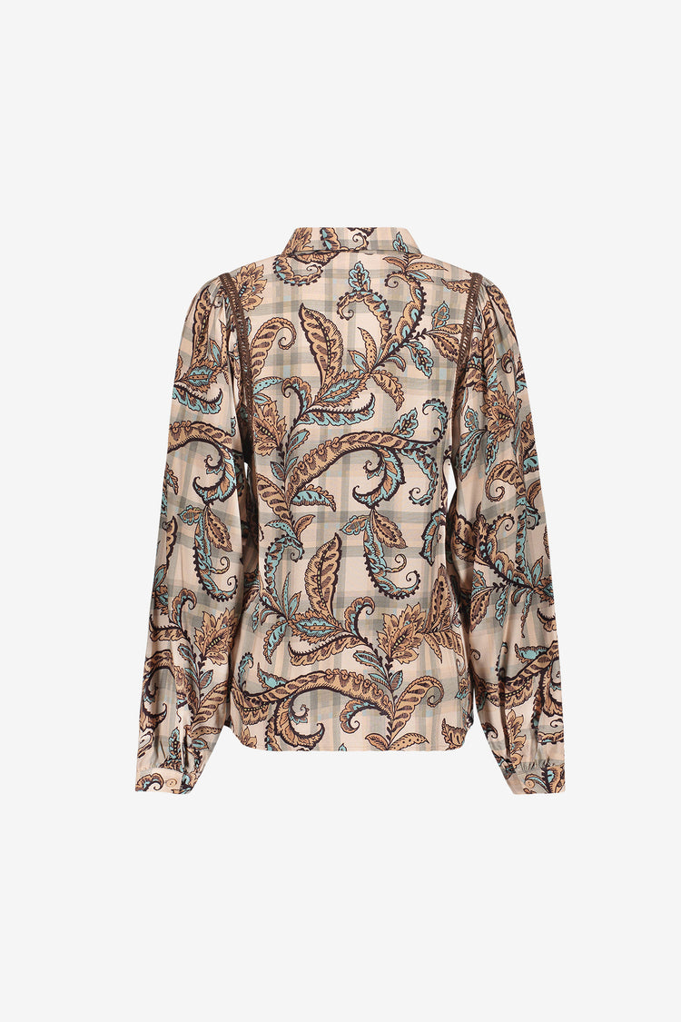 Geisha Bluse mit Paisleyprint und eleganten Details