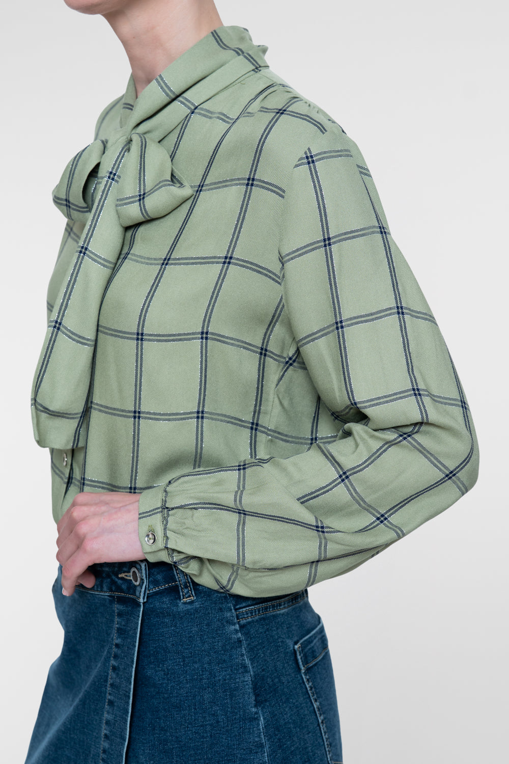 Geisha Bluse mit Schleifendetail und Karomuster