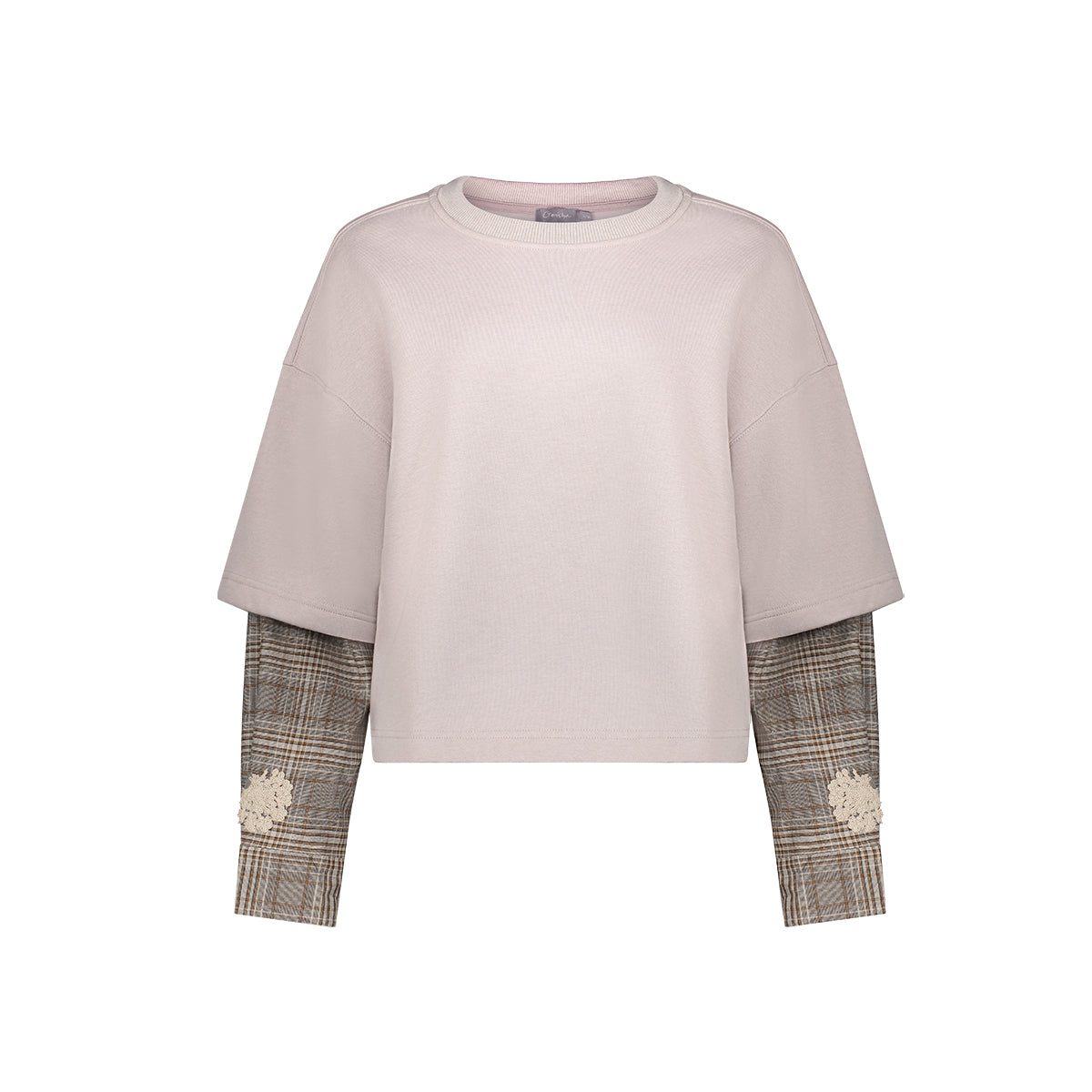 Geisha Damen Top im Lagenlook mit gestickten Blumendetails