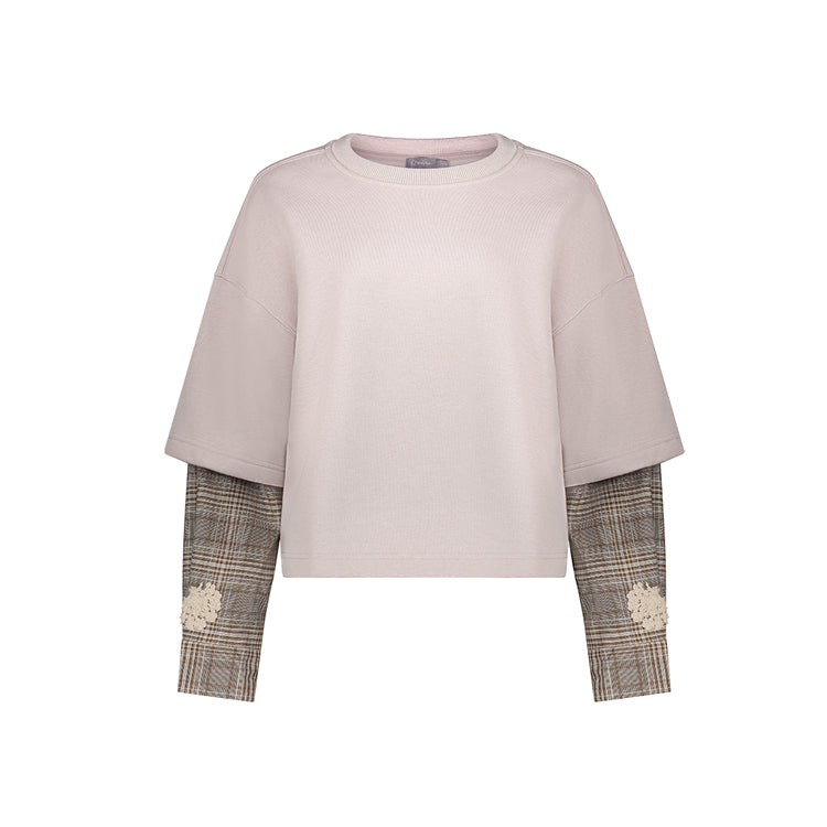 Geisha Damen Top im Lagenlook mit gestickten Blumendetails