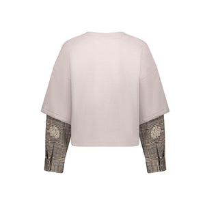 Geisha Damen Top im Lagenlook mit gestickten Blumendetails