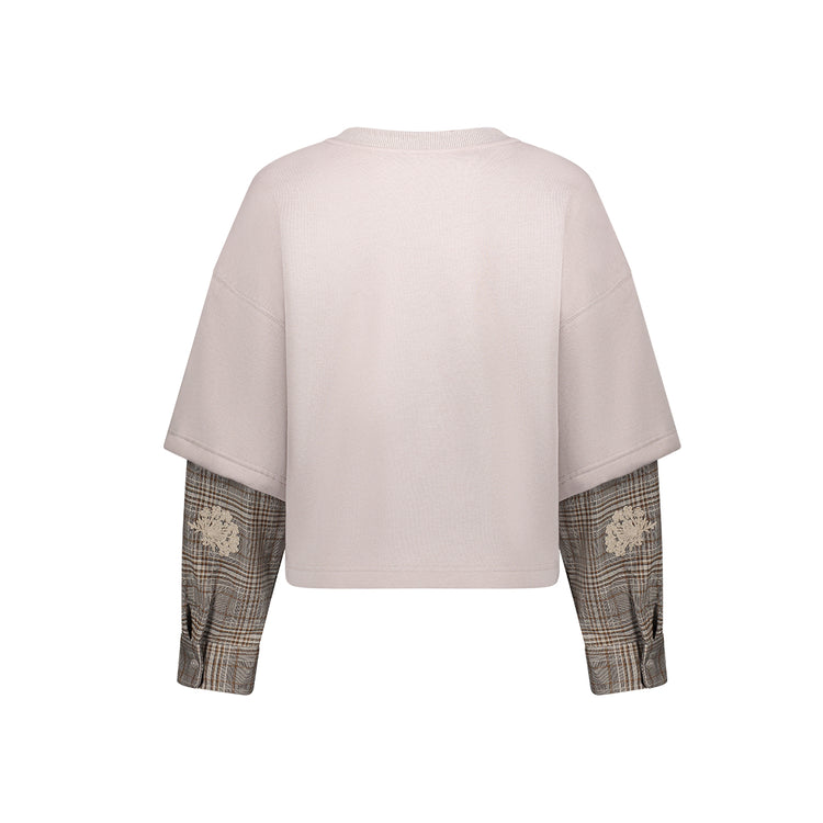 Geisha Damen Top im Lagenlook mit gestickten Blumendetails