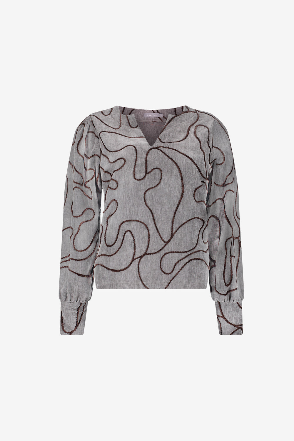Geisha Top mit grafischem Linienprint und V-Ausschnitt