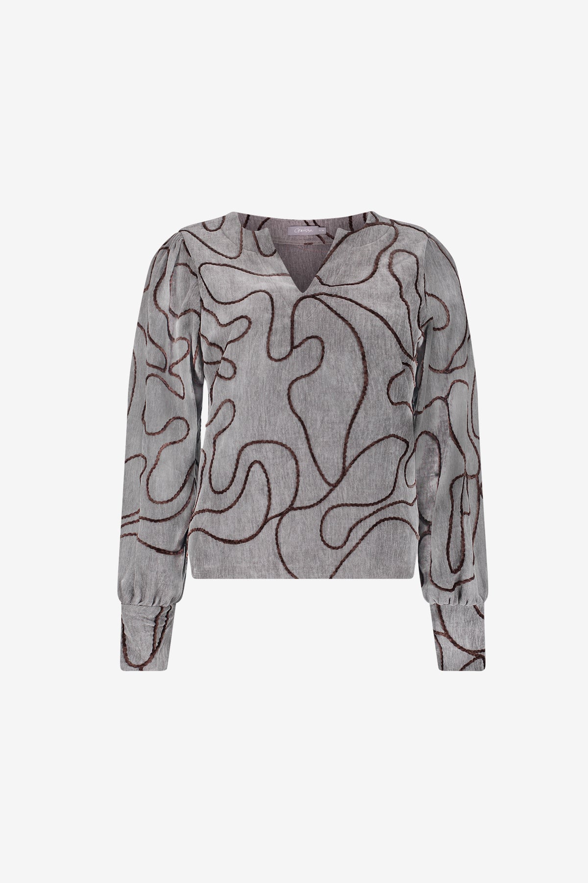 Geisha Top mit grafischem Linienprint und V-Ausschnitt