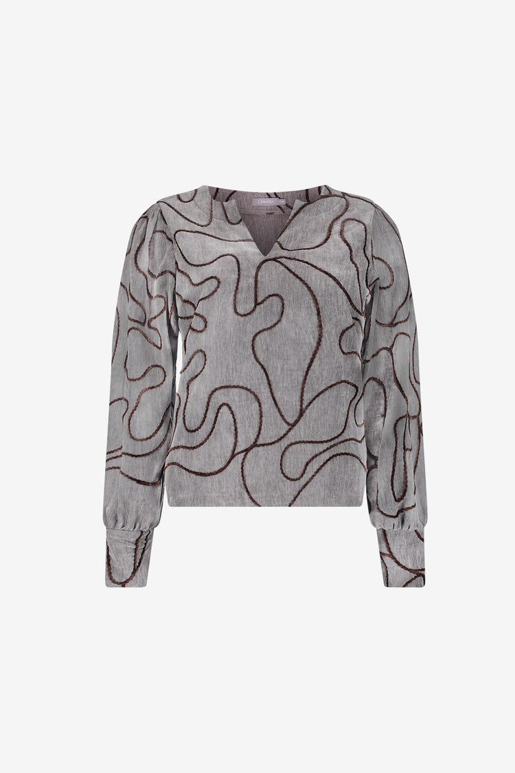 Geisha Top mit grafischem Linienprint und V-Ausschnitt