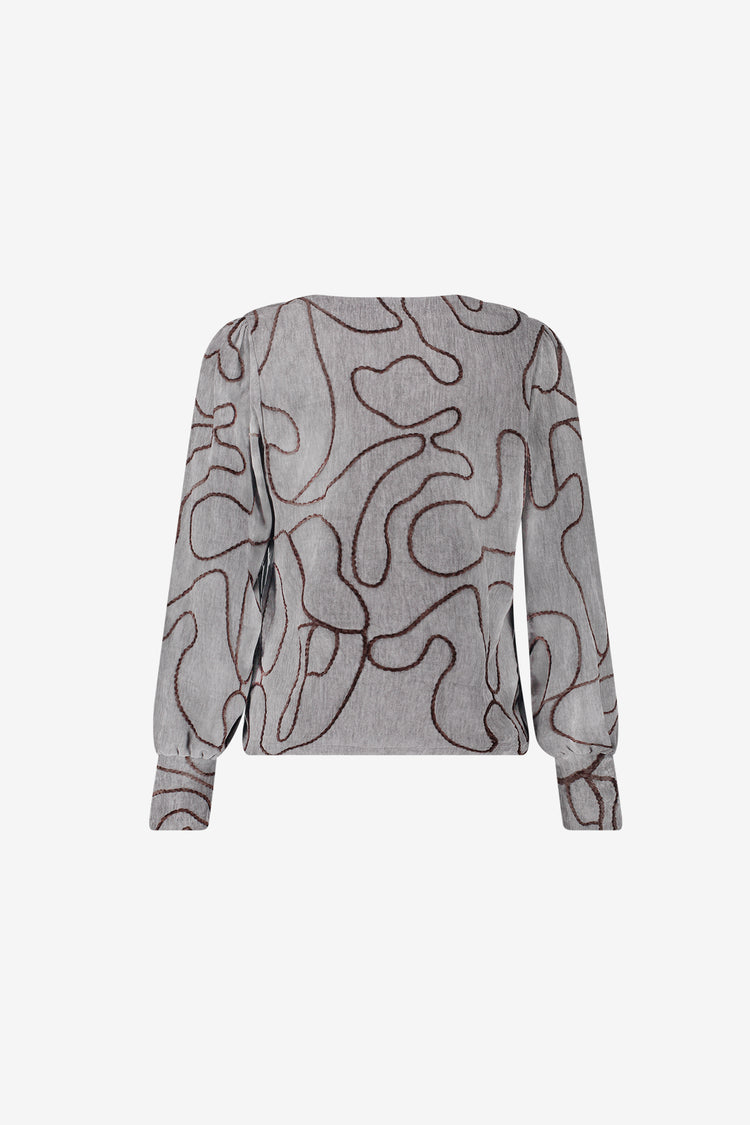 Geisha Top mit grafischem Linienprint und V-Ausschnitt