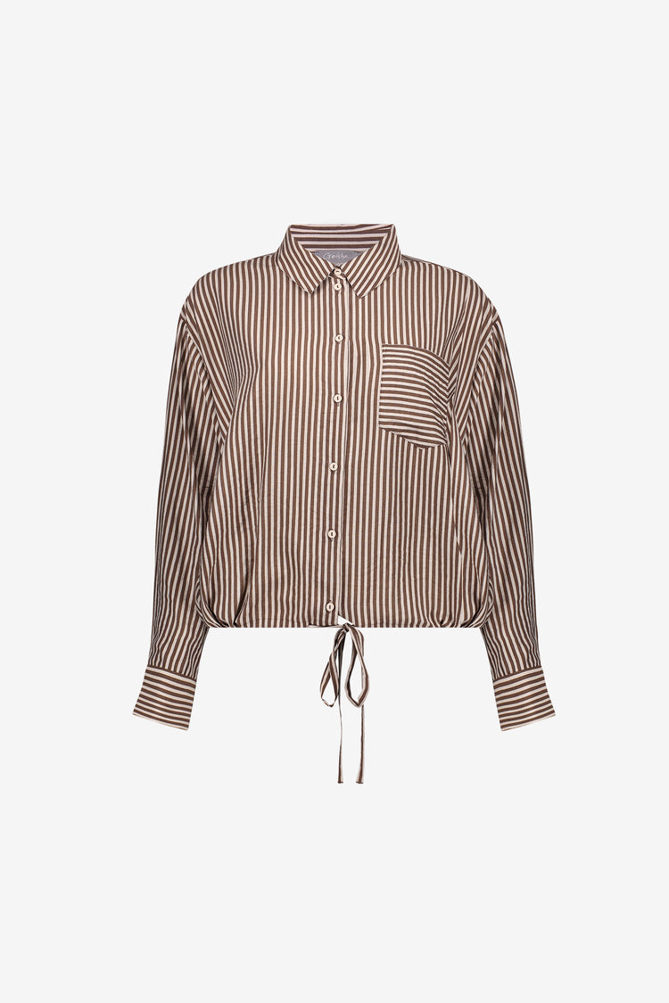 Geisha gestreifte Bluse mit Schleifendetail und Brusttasche