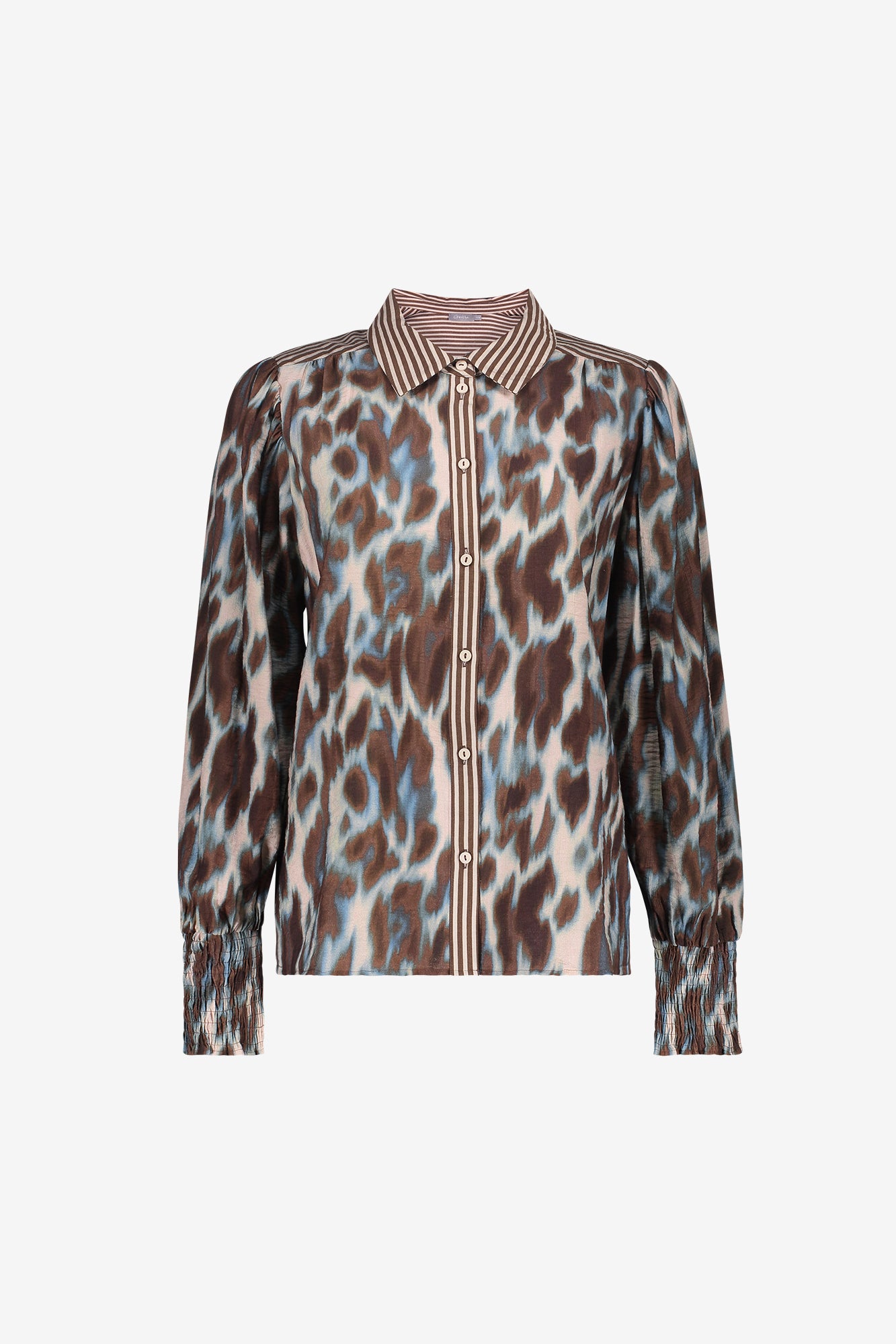 Geisha Bluse mit Animalprint und gestreiften Details