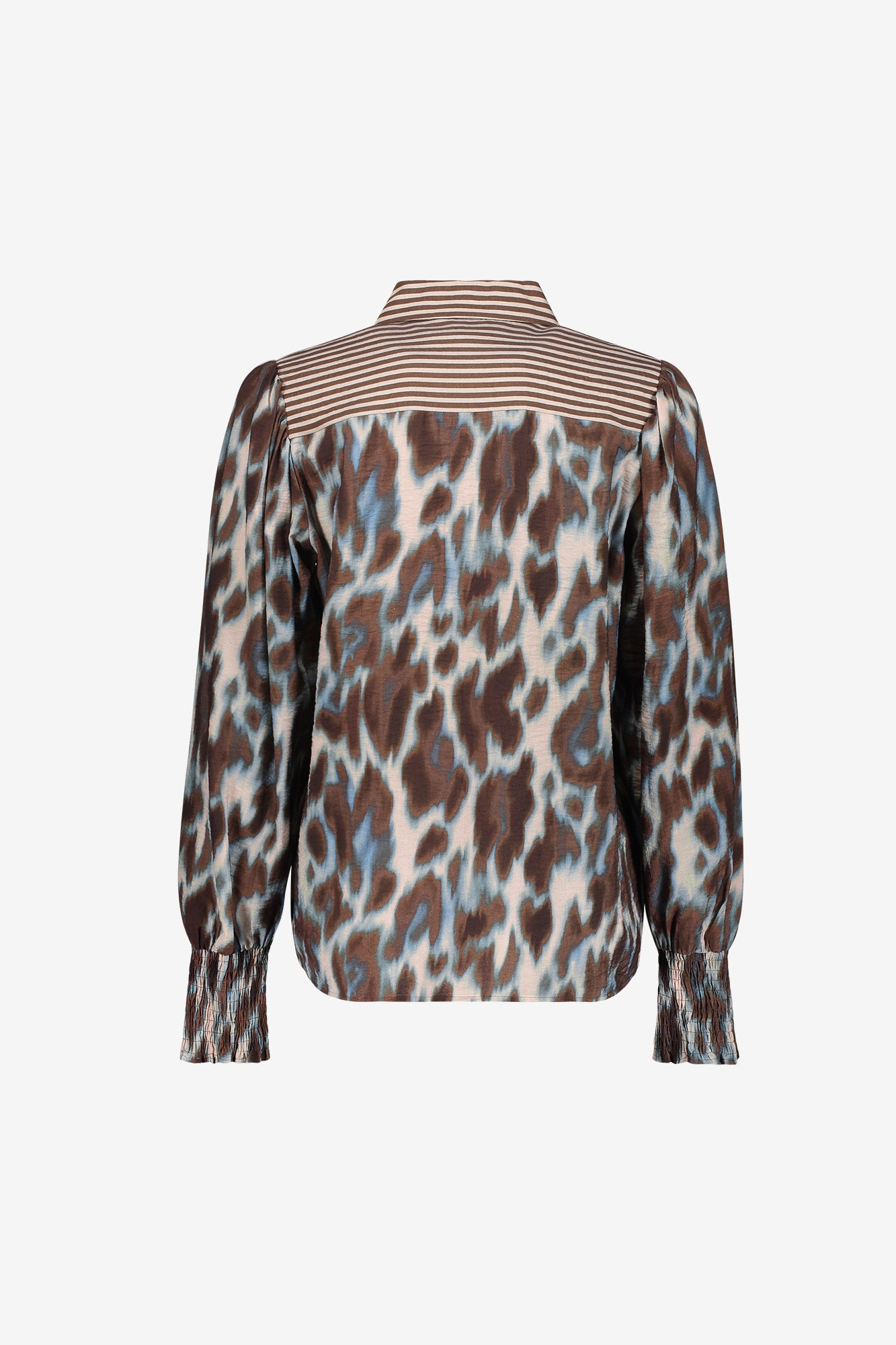 Geisha Bluse mit Animalprint und gestreiften Details
