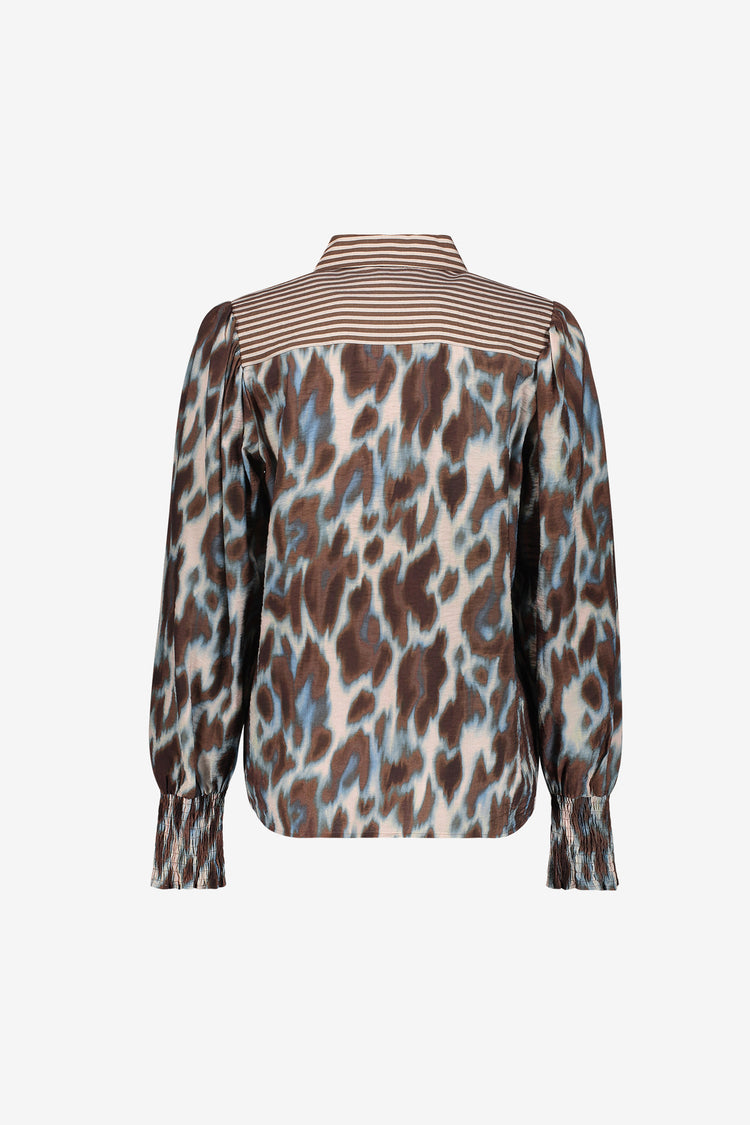 Geisha Bluse mit Animalprint und gestreiften Details