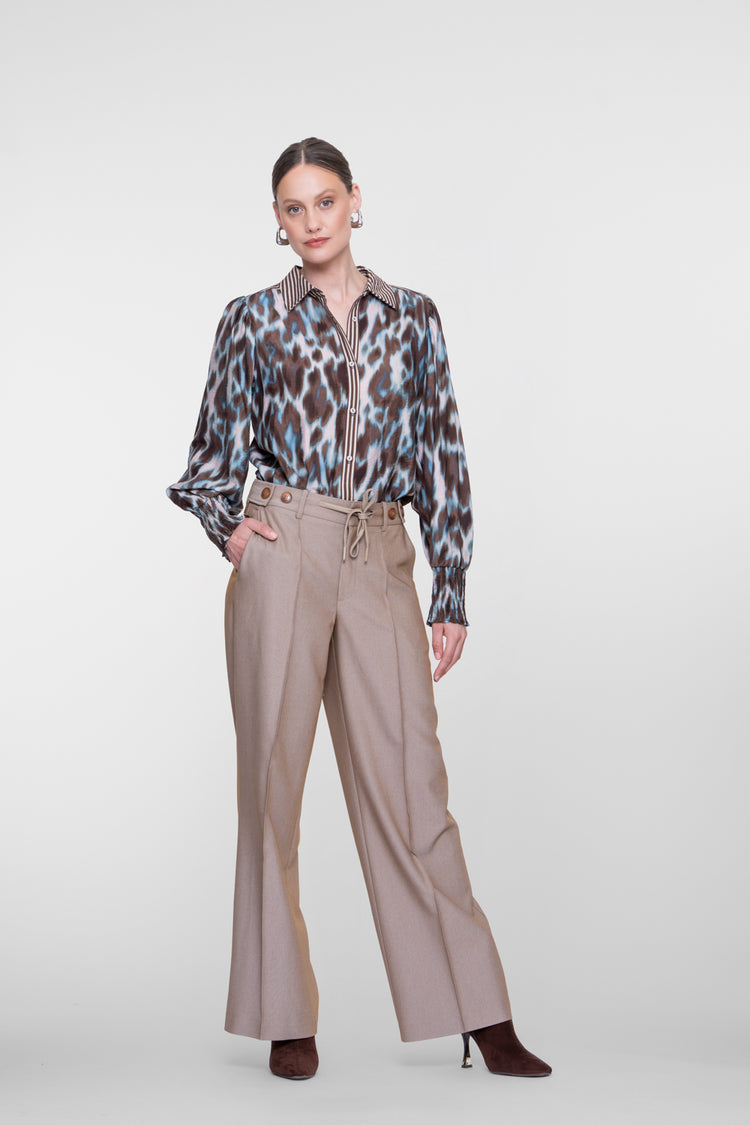 Geisha Bluse mit Animalprint und gestreiften Details