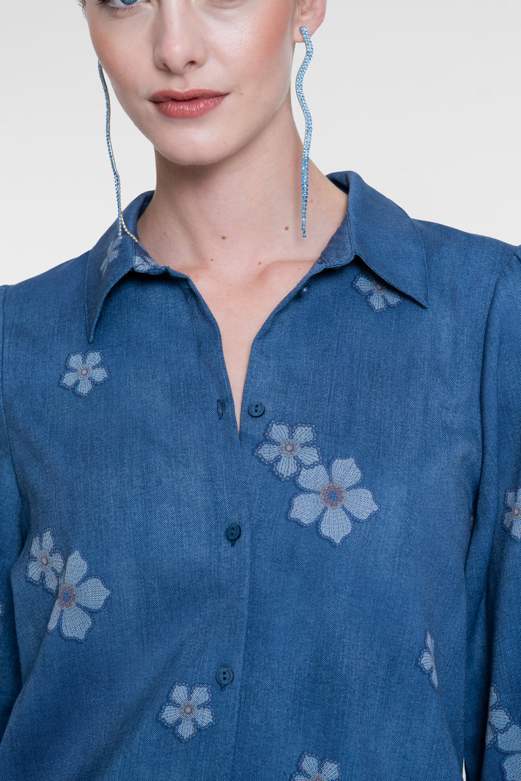 Geisha blaue Bluse mit Blumenmuster