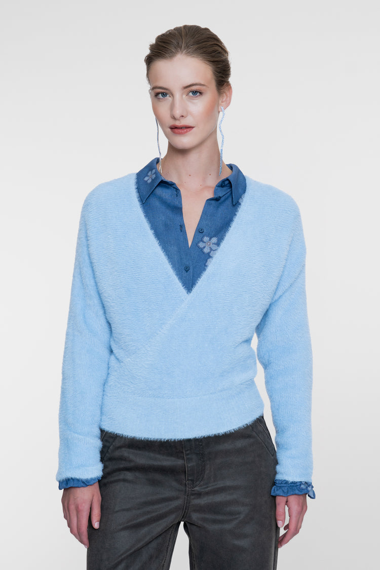 Geisha blaue Bluse mit Blumenmuster