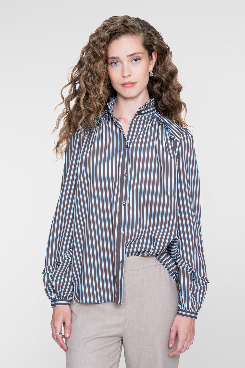 Geisha Damen Bluse mit Streifen und romantischen Rüschendetails