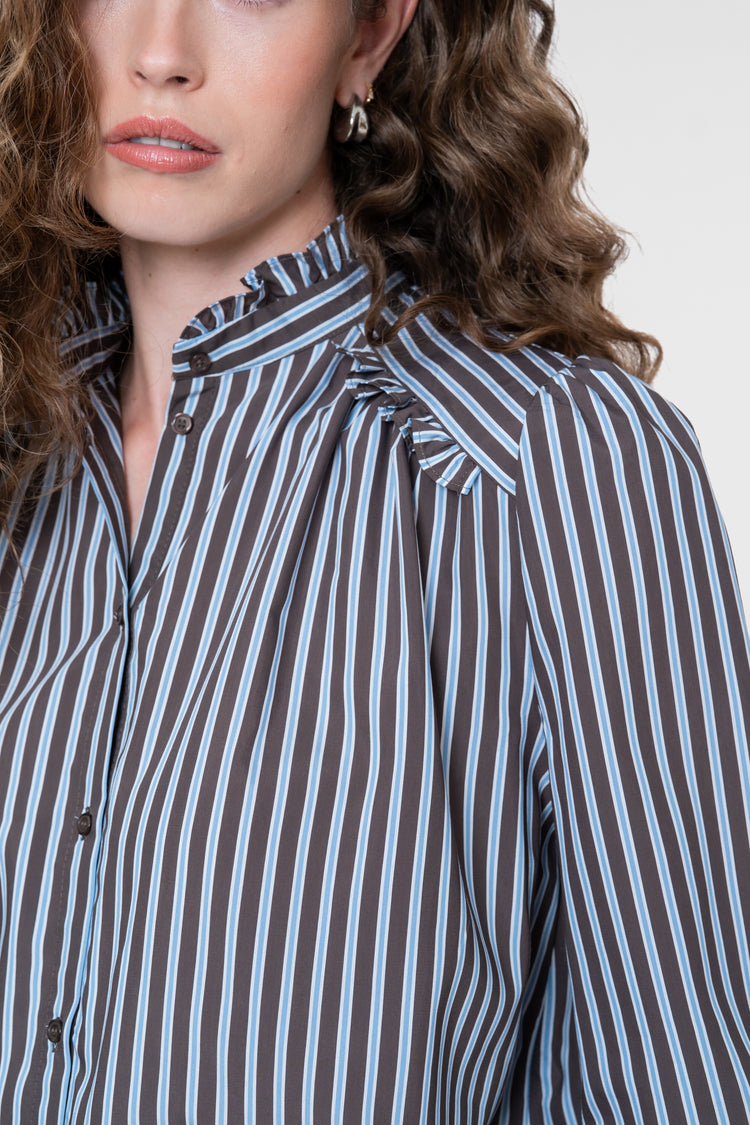 Geisha Damen Bluse mit Streifen und romantischen Rüschendetails