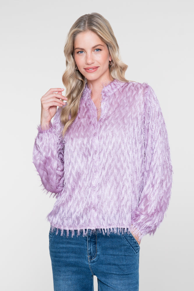 Geisha lilafarbene Bluse mit Fransen