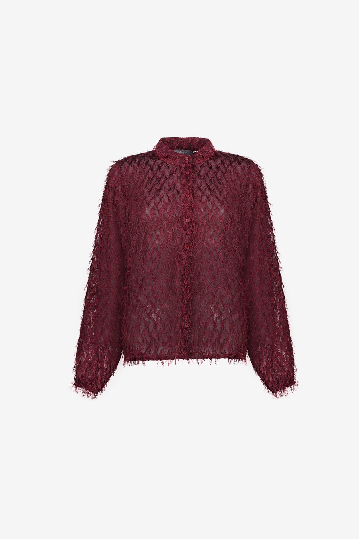 Geisha Damen Bluse in Burgunderrot mit Fransen