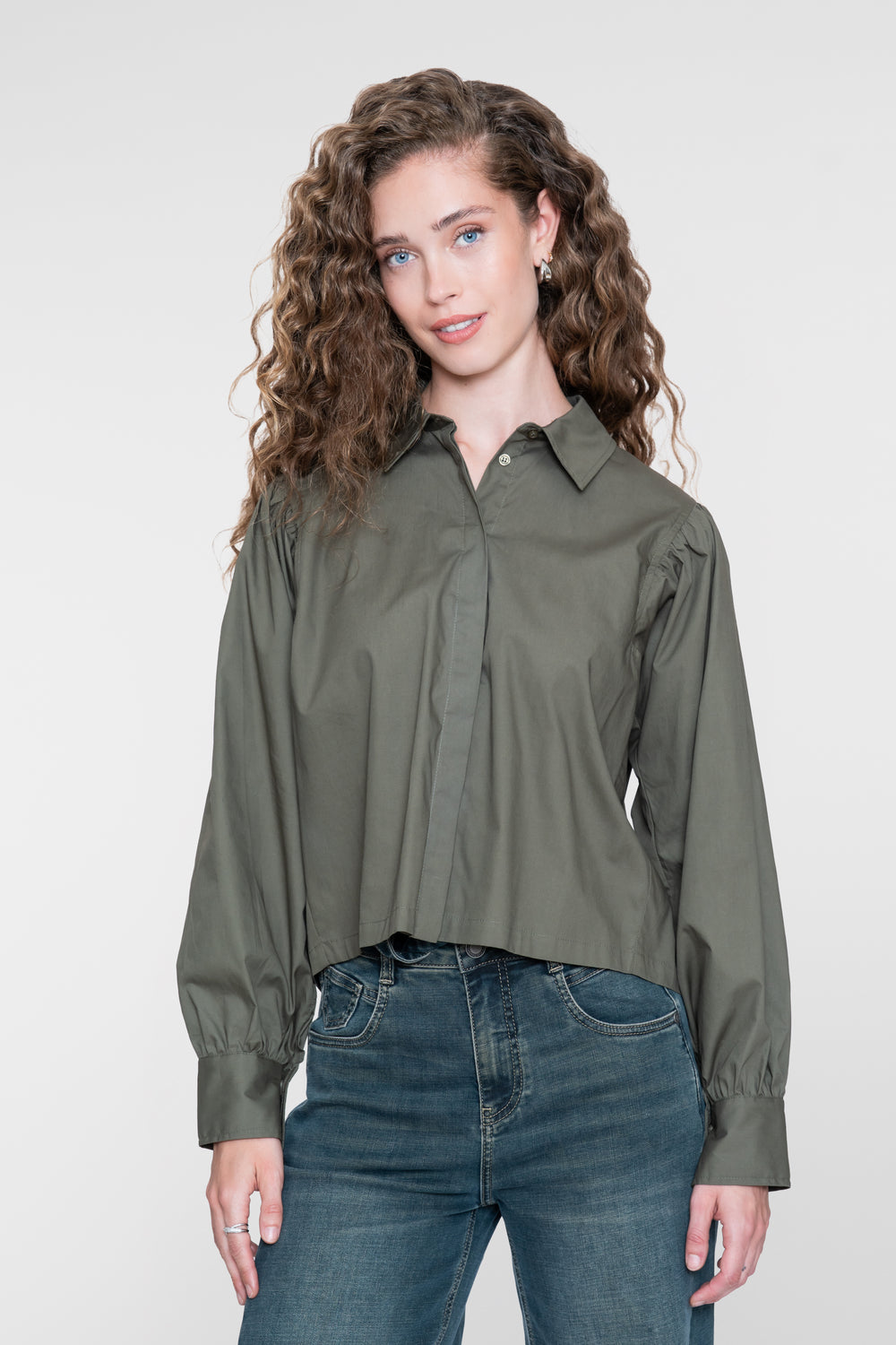 Geisha Damen Bluse mit Faltendetails in Moosgrün