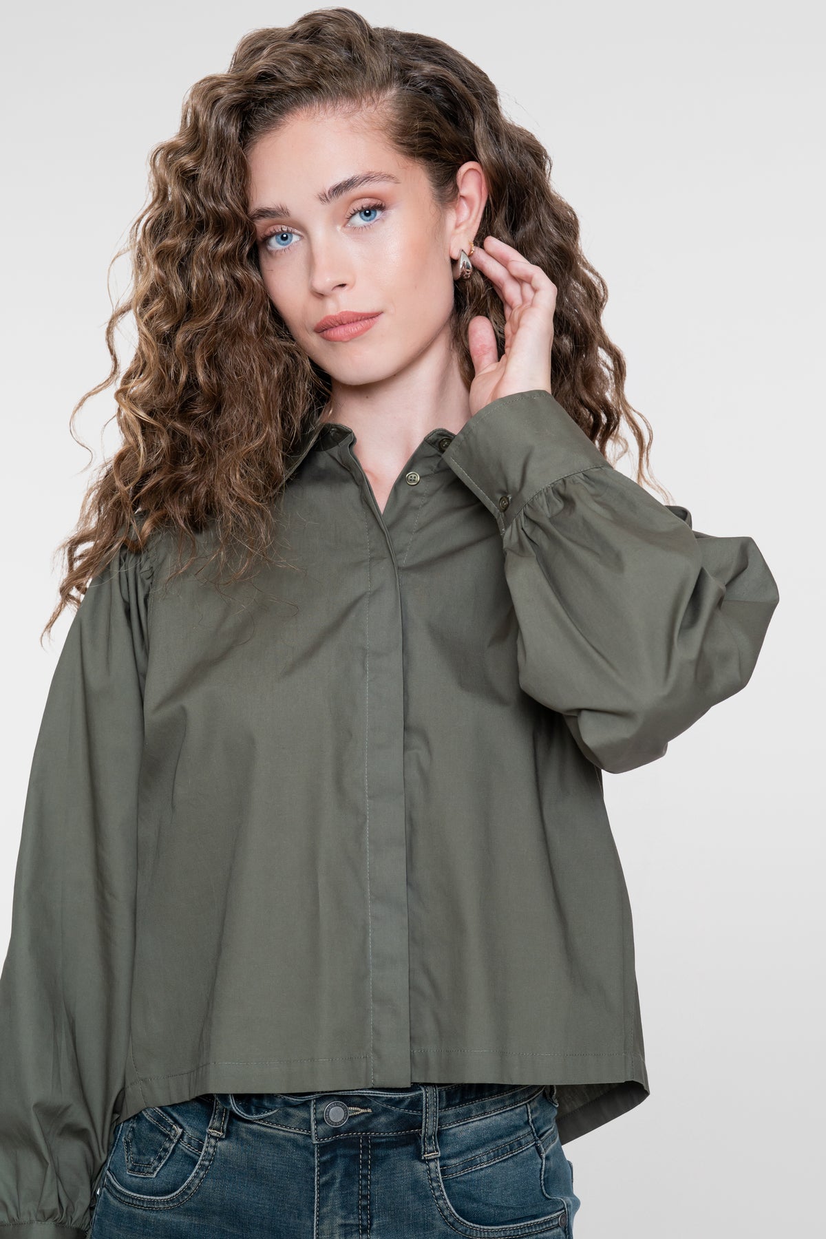 Geisha Damen Bluse mit Faltendetails in Moosgrün
