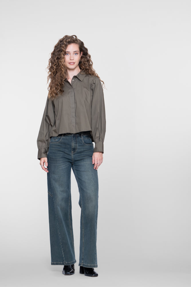 Geisha Damen Bluse mit Faltendetails in Moosgrün