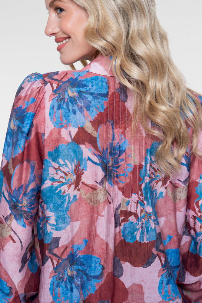 Geisha Damen Bluse mit farbenfrohem Blumenmuster und Faltendetails