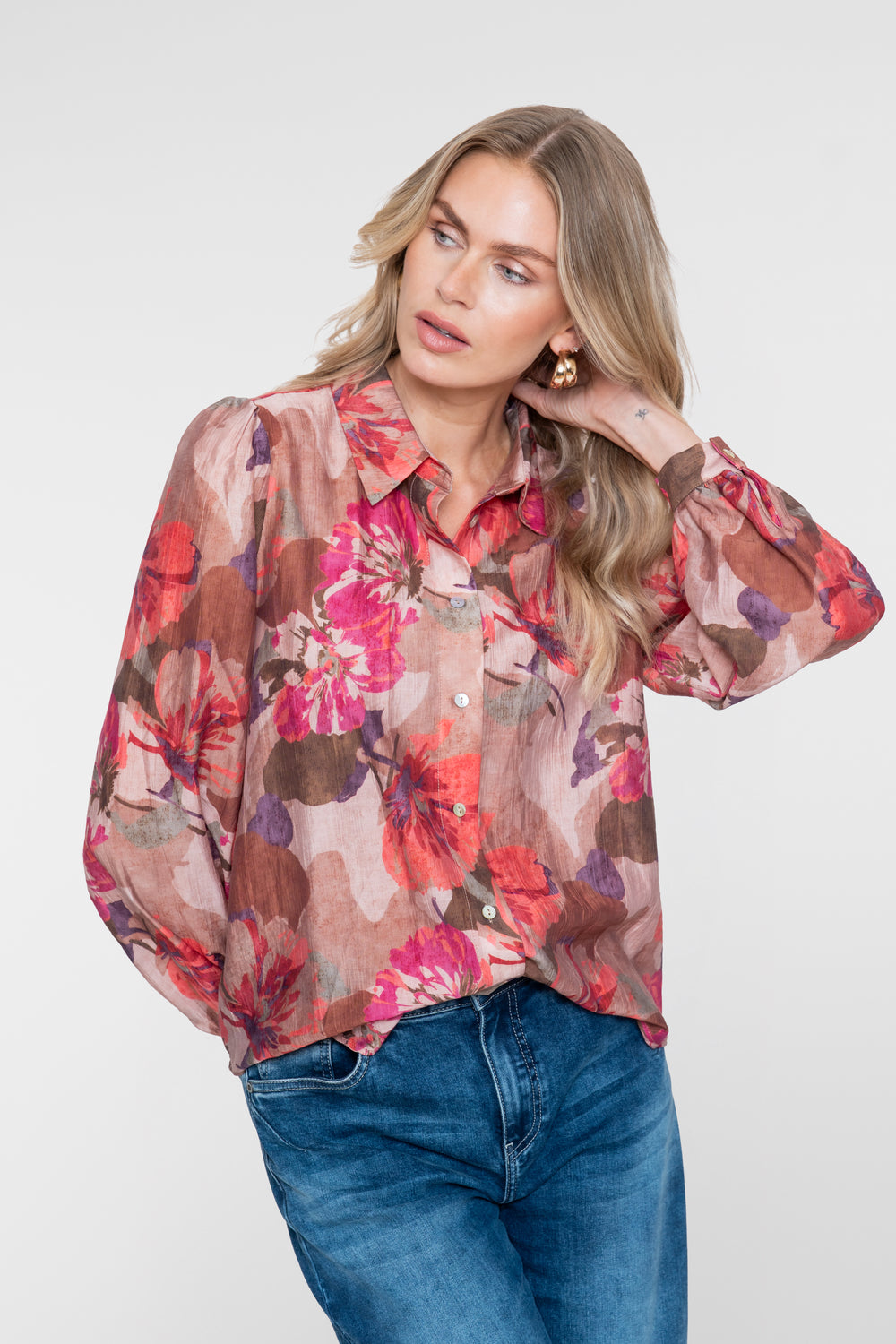 Geisha Damen Bluse mit Blumenprint und Puffärmeln