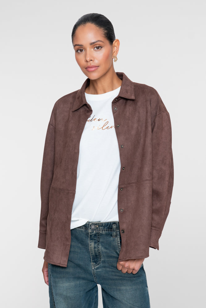 Geisha Damen Overshirt in Velourslederoptik mit Druckknopfverschluss