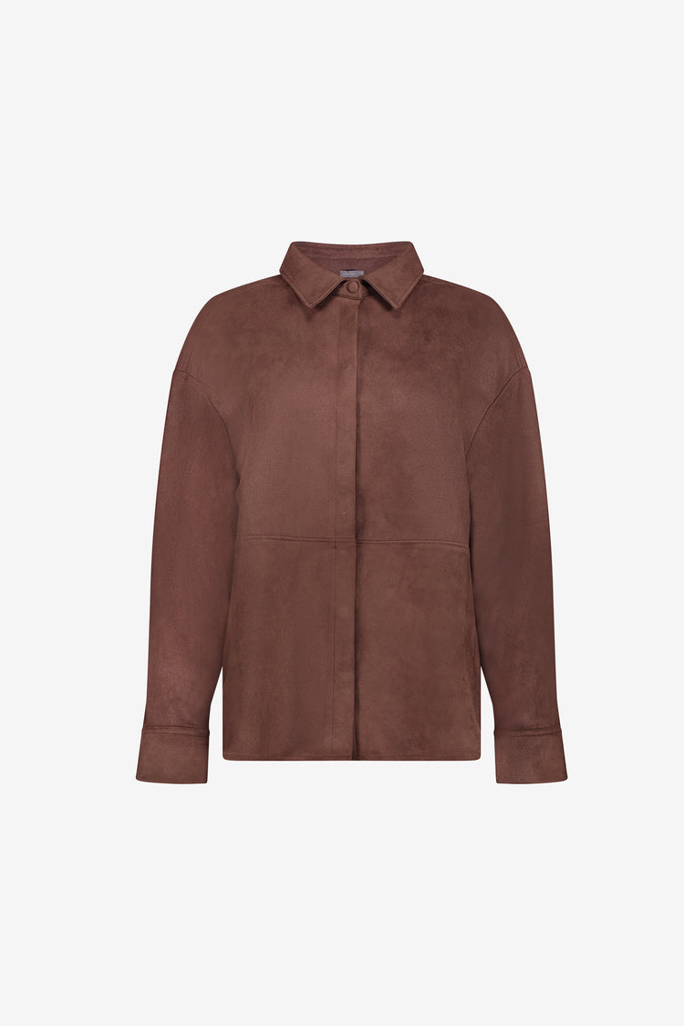 Geisha Damen Overshirt in Velourslederoptik mit Druckknopfverschluss