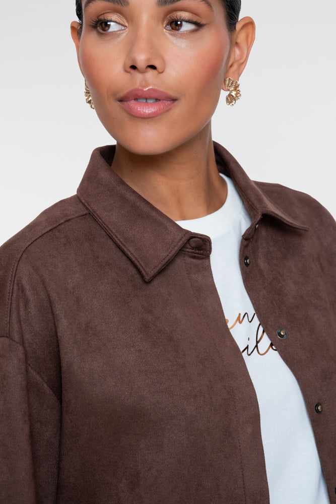 Geisha Damen Overshirt in Velourslederoptik mit Druckknopfverschluss