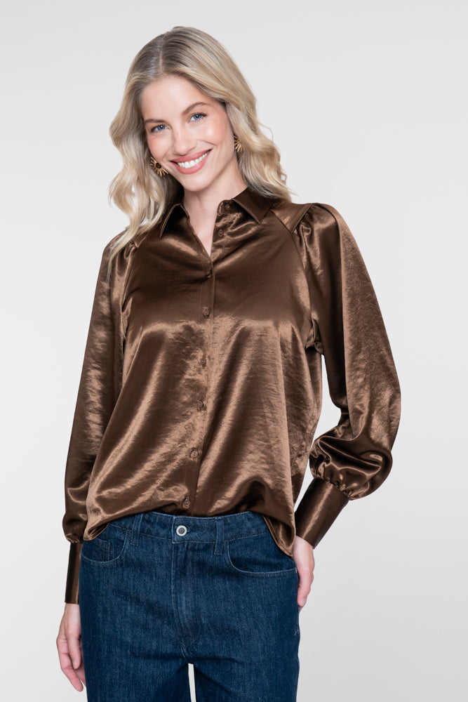 Geisha Damen Bluse in Satinoptik mit voluminösen Ärmeln