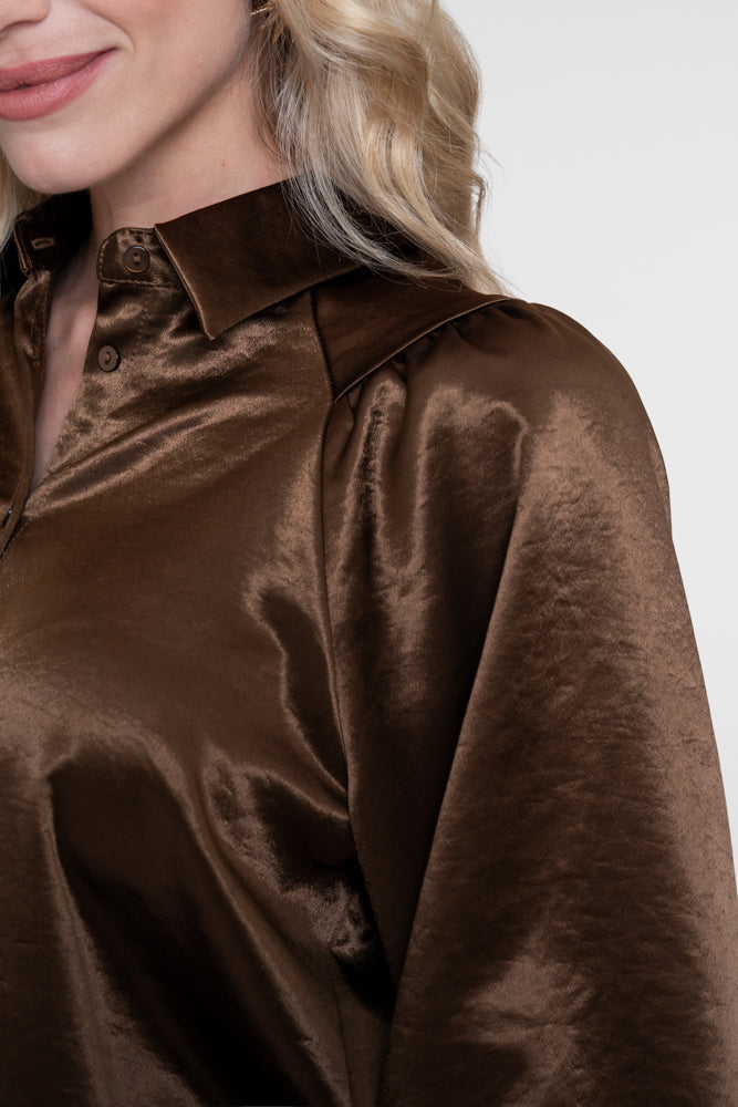 Geisha Damen Bluse in Satinoptik mit voluminösen Ärmeln