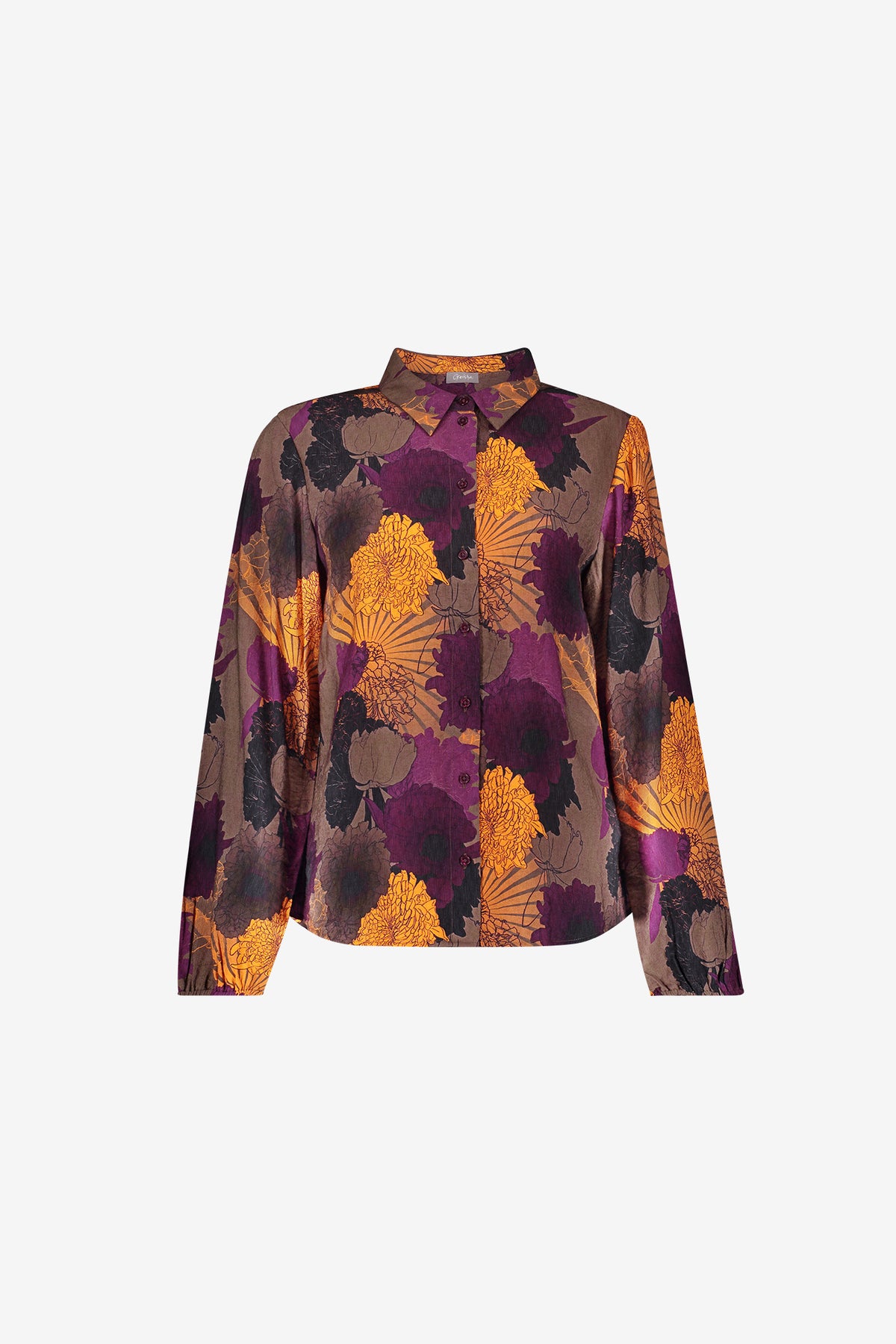 Geisha Bluse mit Blumenprint in warmen Herbsttönen