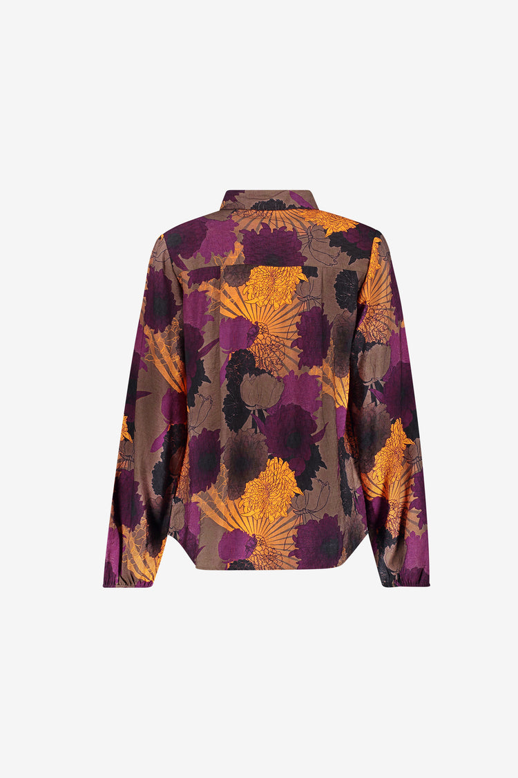 Geisha Bluse mit Blumenprint in warmen Herbsttönen