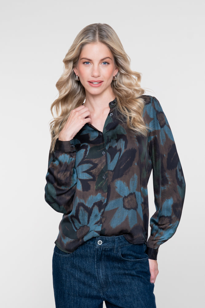 Geisha Damen Bluse mit Blumenprint und Satin-Glanz – Shop de look
