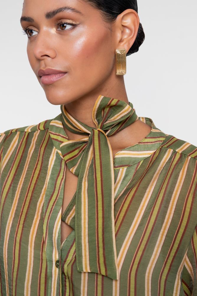 Geisha Damen Gestreifte Bluse mit Schleifendetail in Grün
