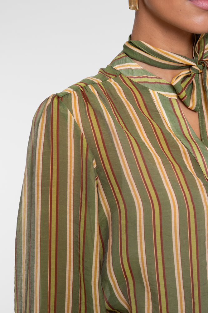 Geisha Damen Gestreifte Bluse mit Schleifendetail in Grün