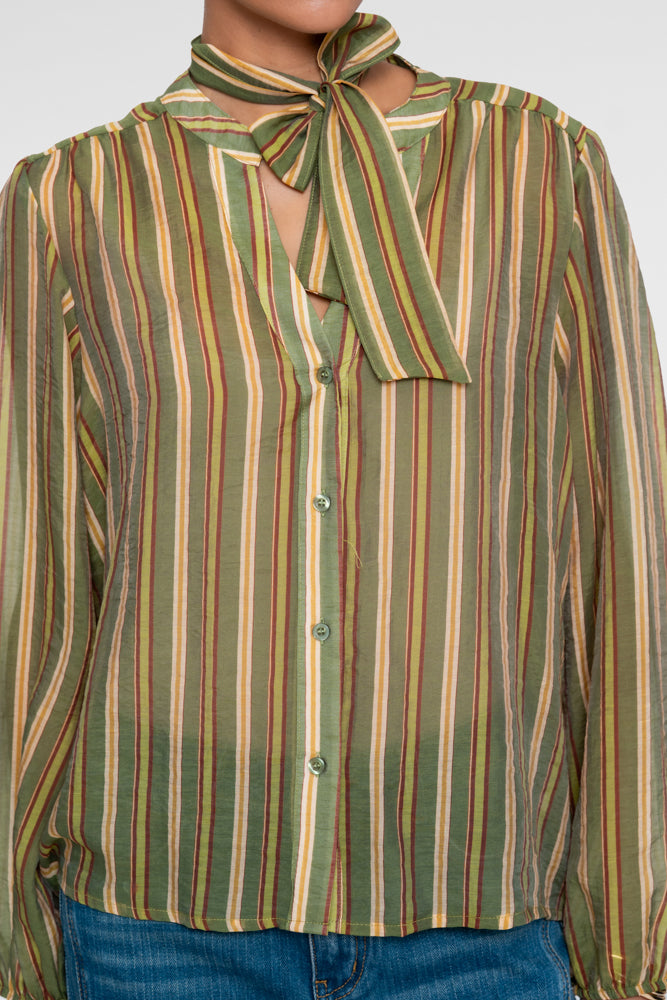 Geisha Damen Gestreifte Bluse mit Schleifendetail in Grün