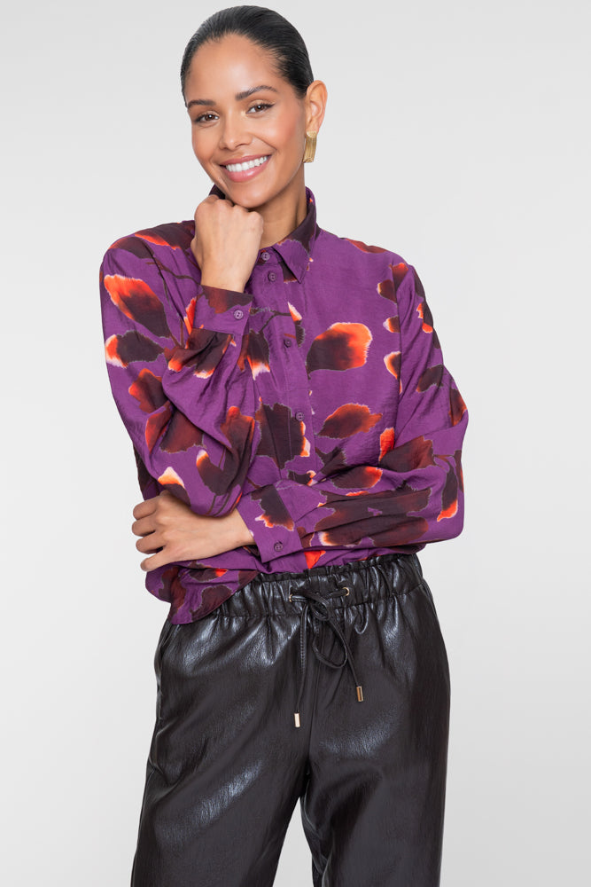 Geisha lilafarbene Bluse mit abstraktem Blumenprint