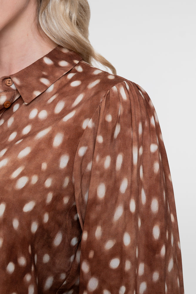 Geisha Damen Bluse mit Bambi-Muster und Smokmanschetten